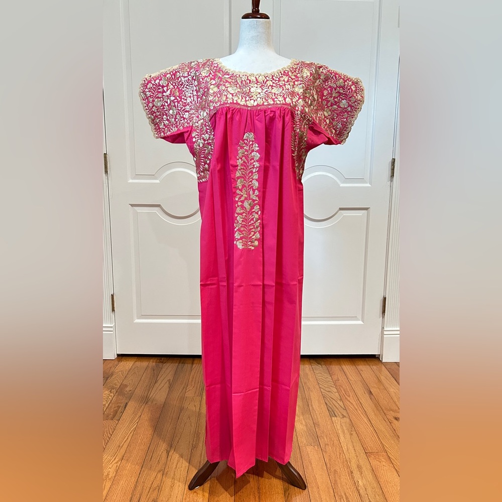 XL San Antonino Maxi Dress,Oax,Mexican dress Hand Embroidered with Silk threads.
